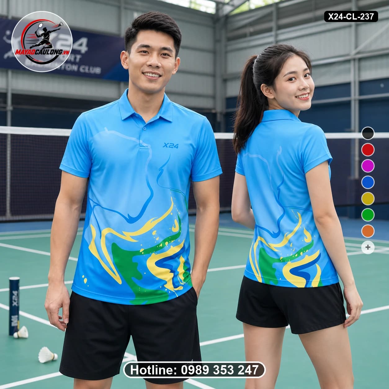 Áo cầu lông đặt may X24-CL-237 sky-blue, cyan, cobalt-blue, sunshine-yellow, emerald-green áo có cổ, tay ngắn - ảnh sản phẩm 1