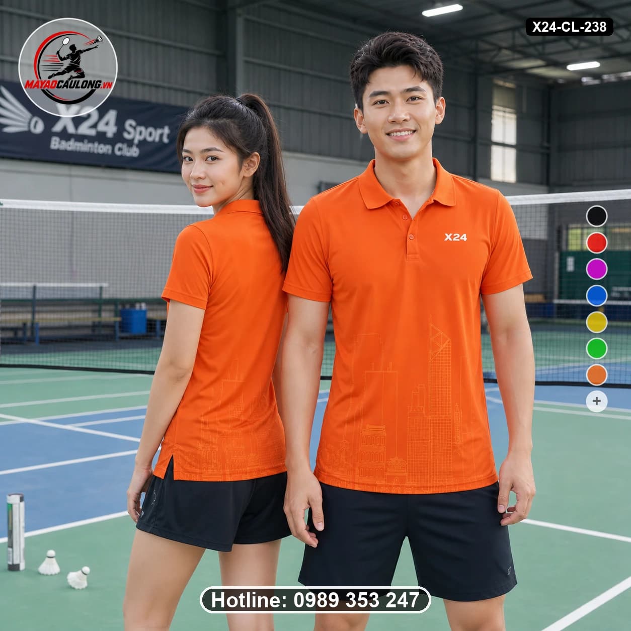 Áo cầu lông đặt may X24-CL-238 vermilion-orange, tonal-orange áo có cổ, tay ngắn - ảnh sản phẩm 1
