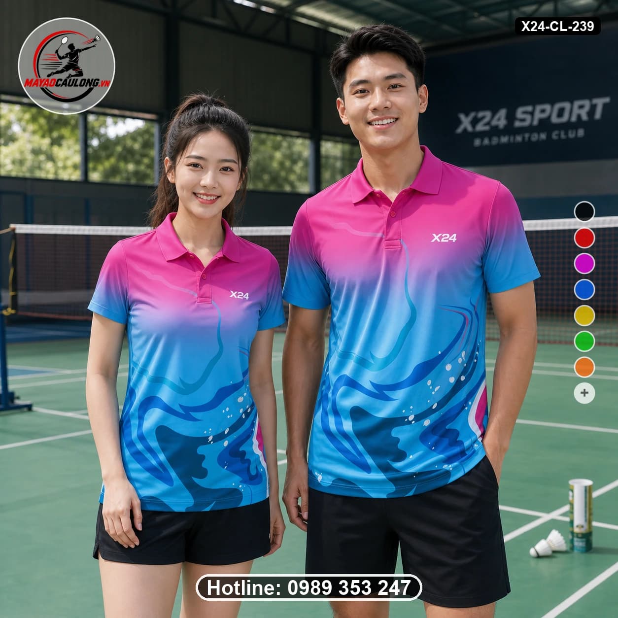Áo cầu lông đặt may X24-CL-239 hot-fuchsia, lavender, cyan, cobalt-blue, white áo có cổ, tay ngắn - ảnh sản phẩm 1