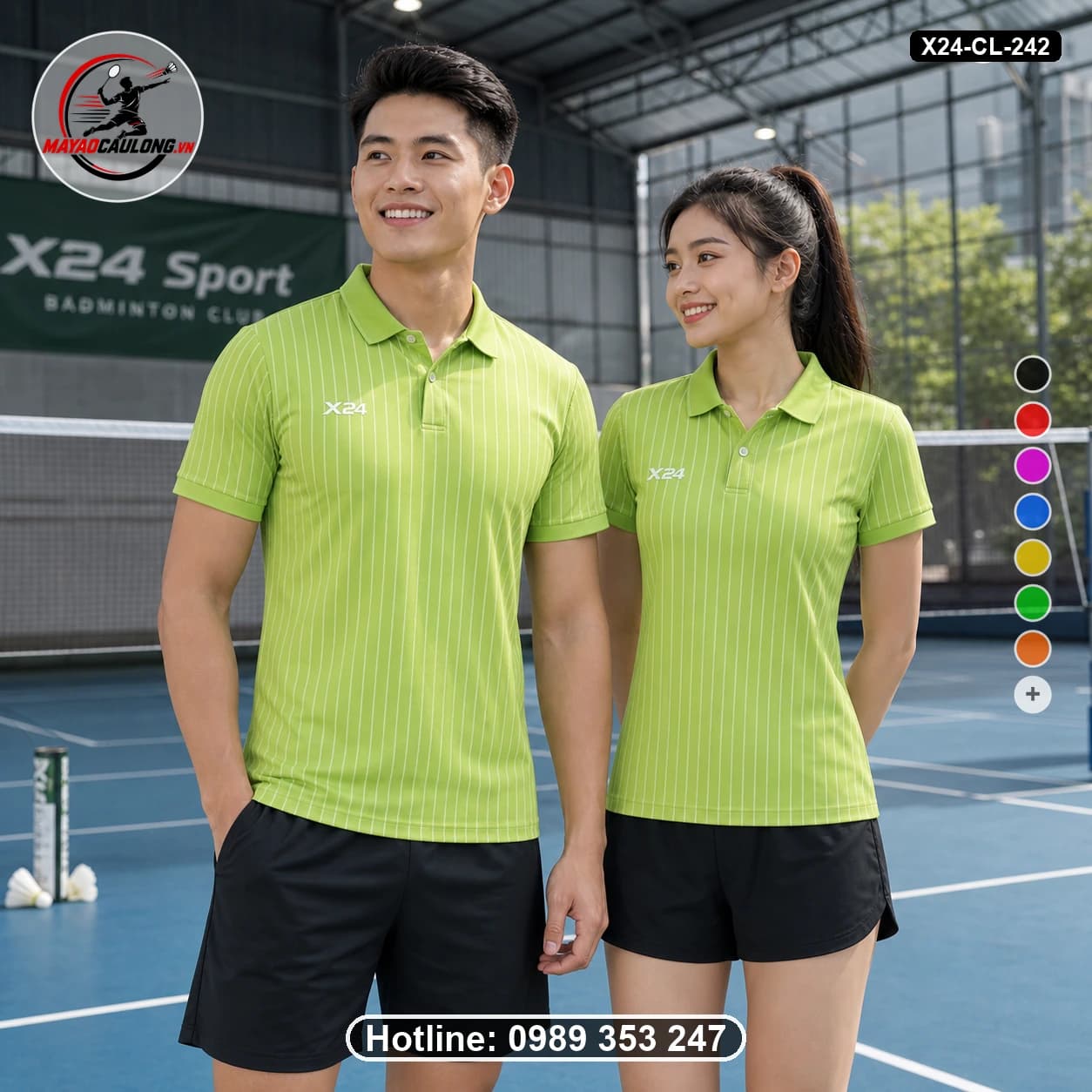 Áo cầu lông đặt may X24-CL-242 lime-green, white áo có cổ, tay ngắn - ảnh sản phẩm 1