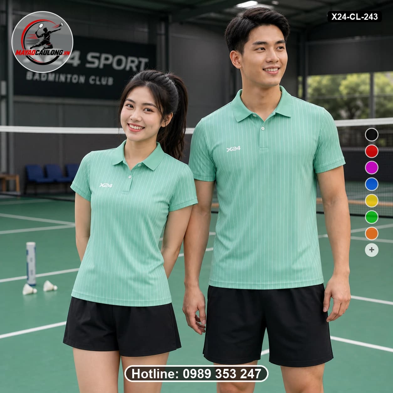 Áo cầu lông đặt may X24-CL-243 mint-green, white áo có cổ, tay ngắn - ảnh sản phẩm 1
