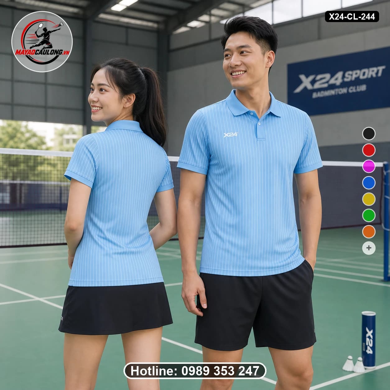 Áo cầu lông đặt may X24-CL-244 pale-sky-blue, white áo có cổ, tay ngắn - ảnh sản phẩm 1