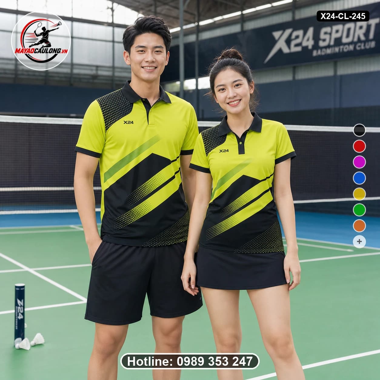 Áo cầu lông đặt may X24-CL-245 chartreuse-lime, black áo có cổ, tay ngắn - ảnh sản phẩm 1