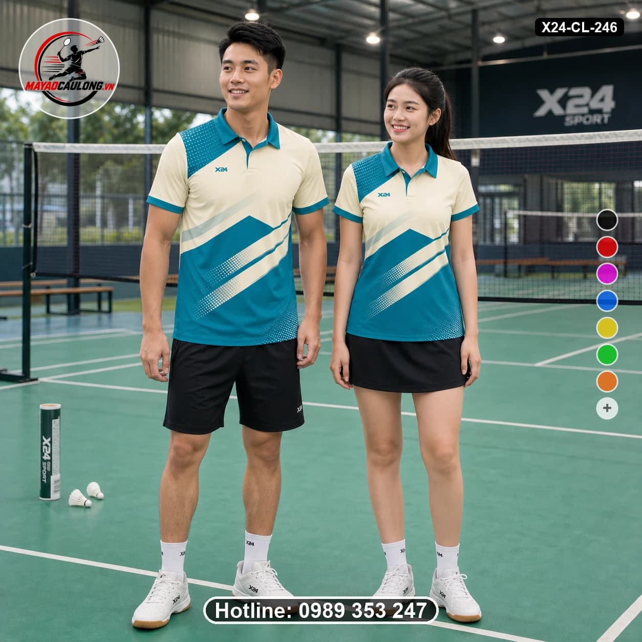 Áo cầu lông đặt may X24-CL-246 ivory, cream, teal, pale-gray áo có cổ, tay ngắn - ảnh sản phẩm 1