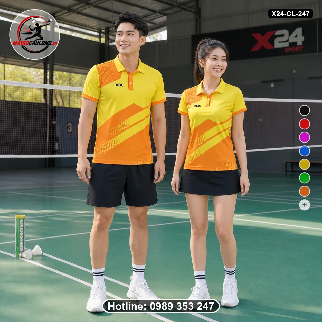 Áo cầu lông đặt may X24-CL-247 lemon-yellow, orange áo có cổ, tay ngắn - ảnh sản phẩm 1