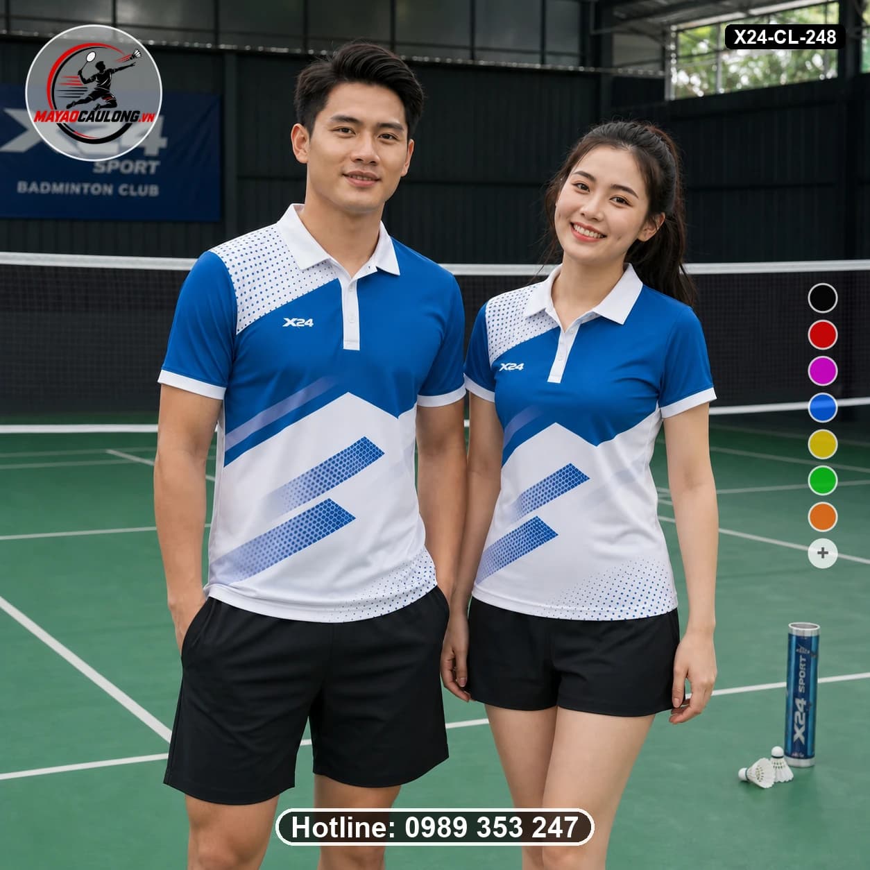 Áo cầu lông đặt may X24-CL-248 royal-blue, white, pale-gray áo có cổ, tay ngắn - ảnh sản phẩm 1