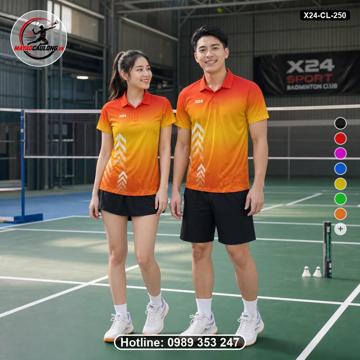 Áo cầu lông đặt may X24-CL-250 red-orange, golden-yellow, burnt-orange, white áo có cổ, tay ngắn - ảnh sản phẩm 1