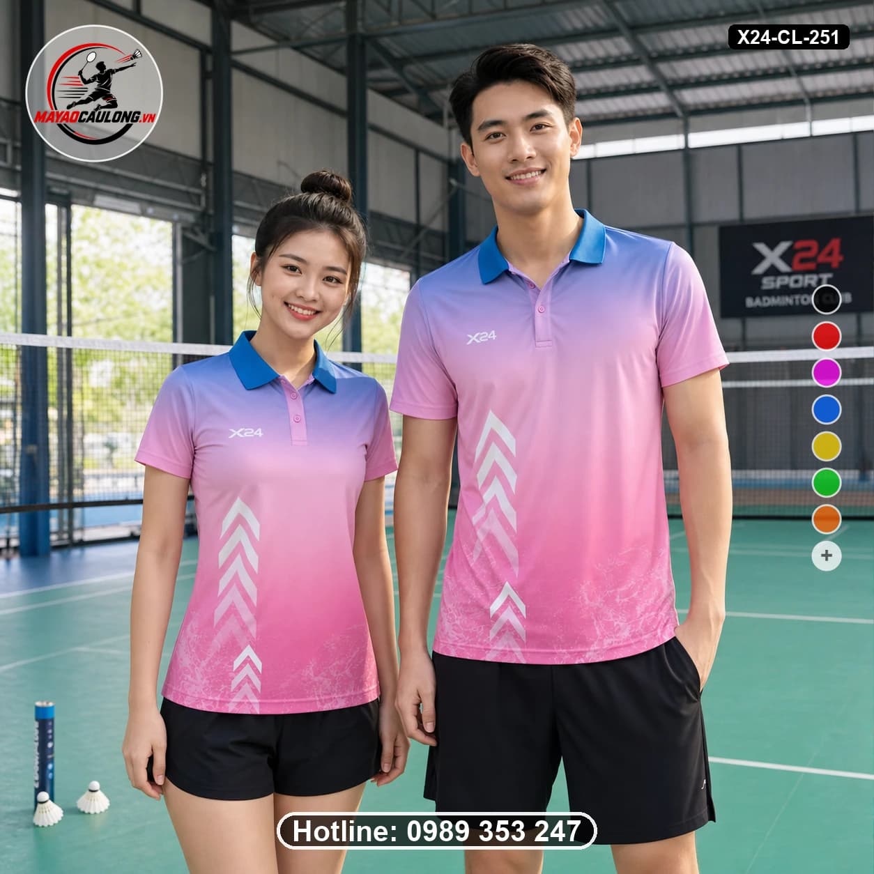 Áo cầu lông đặt may X24-CL-251 periwinkle, violet, pink, white, royal-blue áo có cổ, tay ngắn - ảnh sản phẩm 1