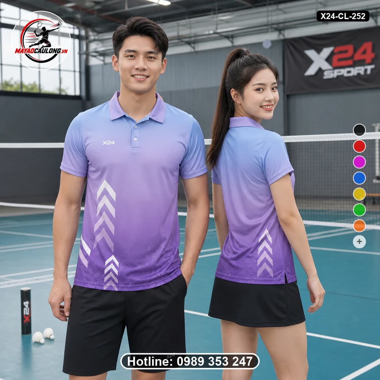 Áo cầu lông đặt may X24-CL-252 powder-blue, lavender, violet, white áo có cổ, tay ngắn - ảnh sản phẩm 1