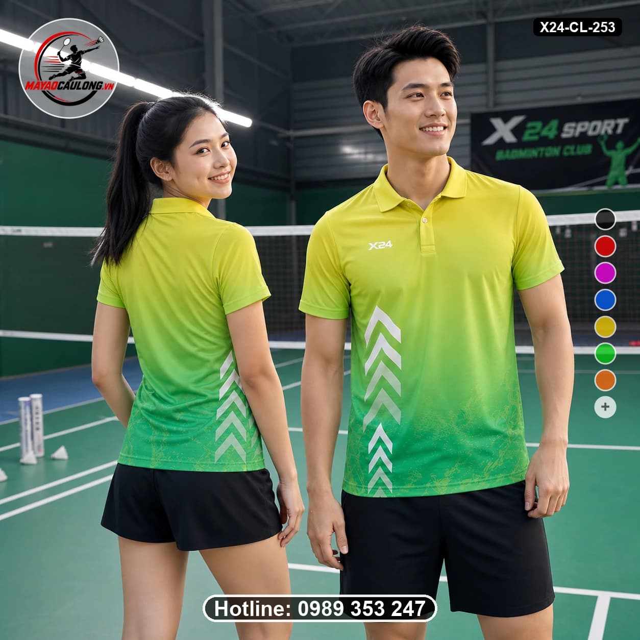 Áo cầu lông đặt may X24-CL-253 yellow-lime, vivid-green, white áo có cổ, tay ngắn - ảnh sản phẩm 1