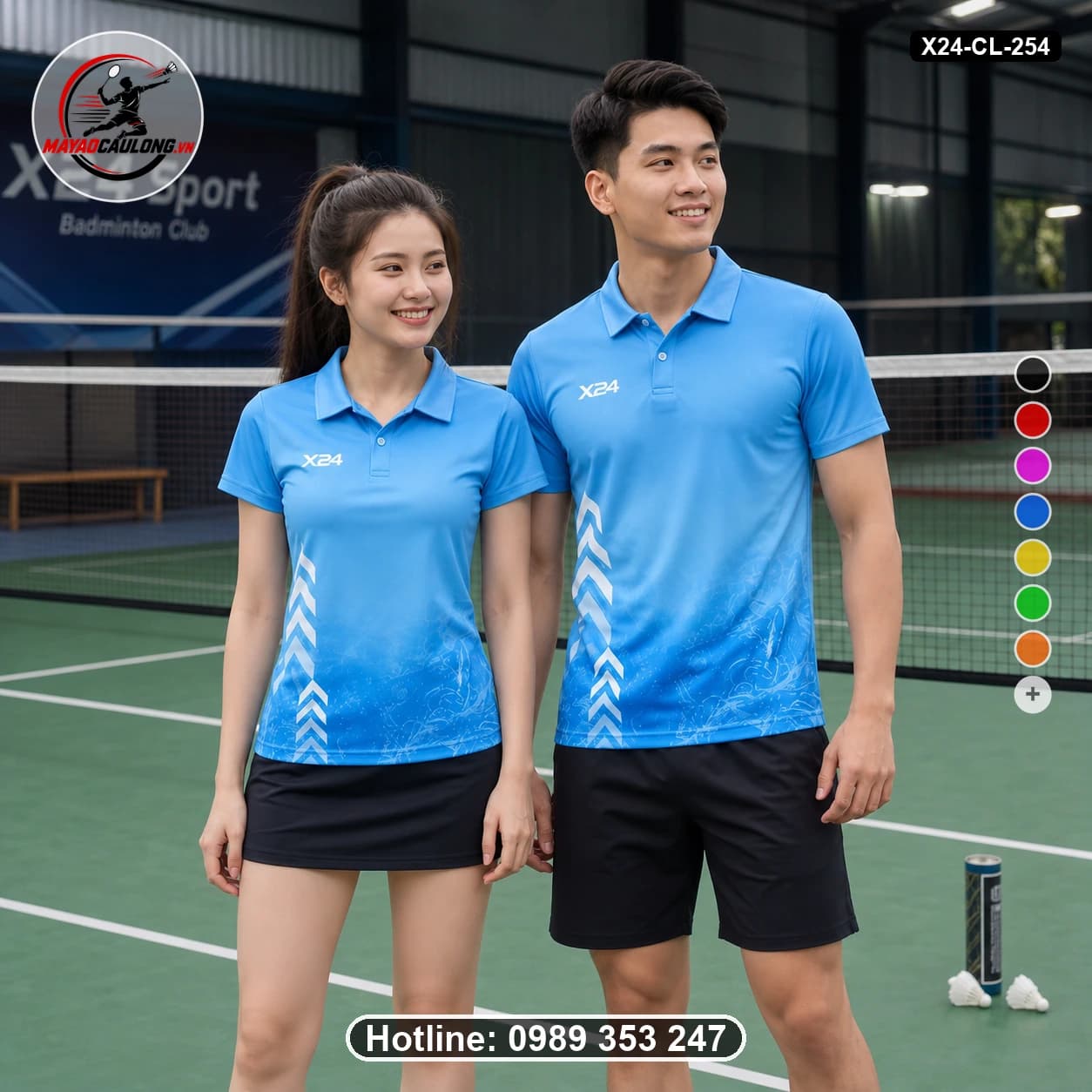 Áo cầu lông đặt may X24-CL-254 sky-blue, cobalt-blue, white áo có cổ, tay ngắn - ảnh sản phẩm 1