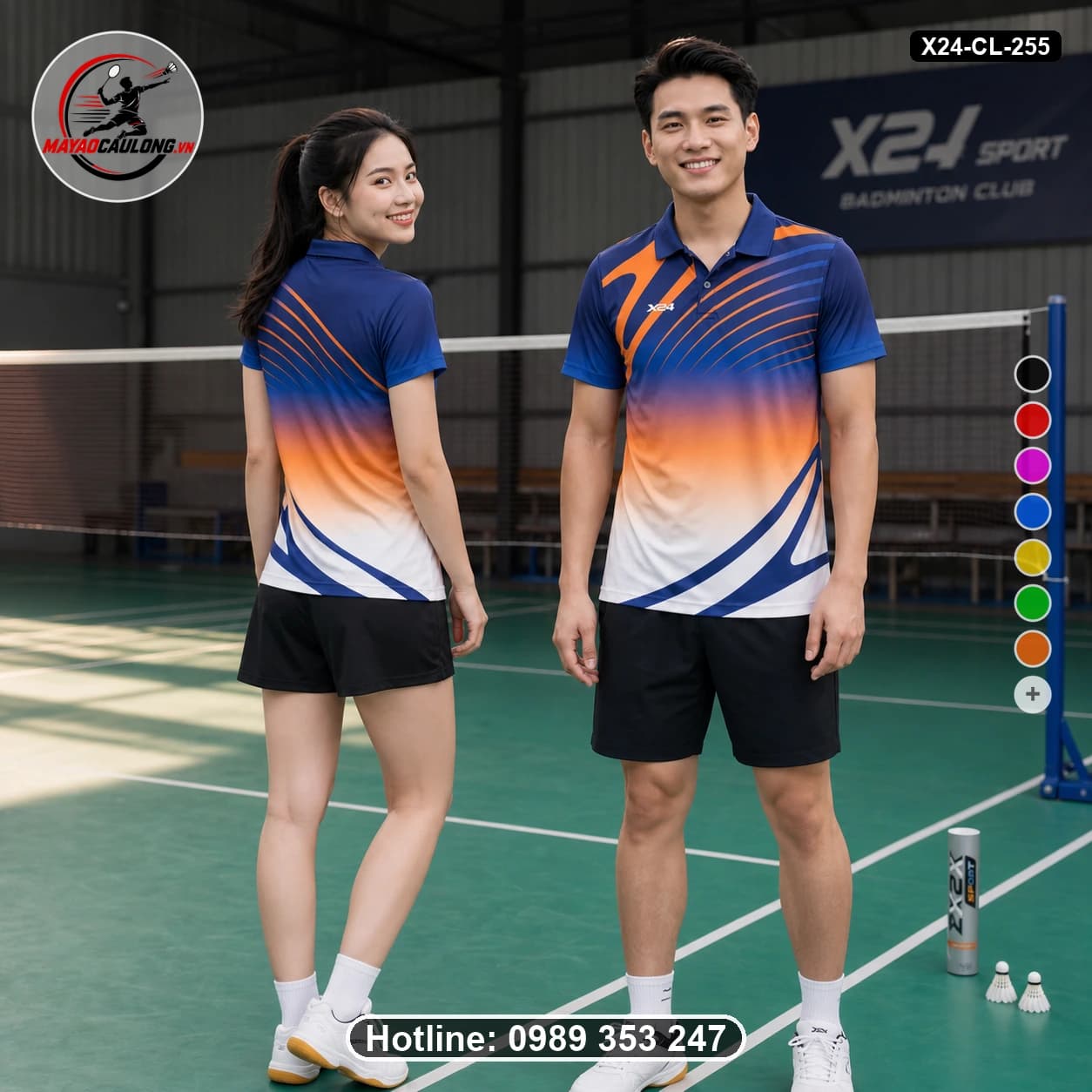 Áo cầu lông đặt may X24-CL-255 navy, royal-blue, orange, white áo có cổ, tay ngắn - ảnh sản phẩm 1