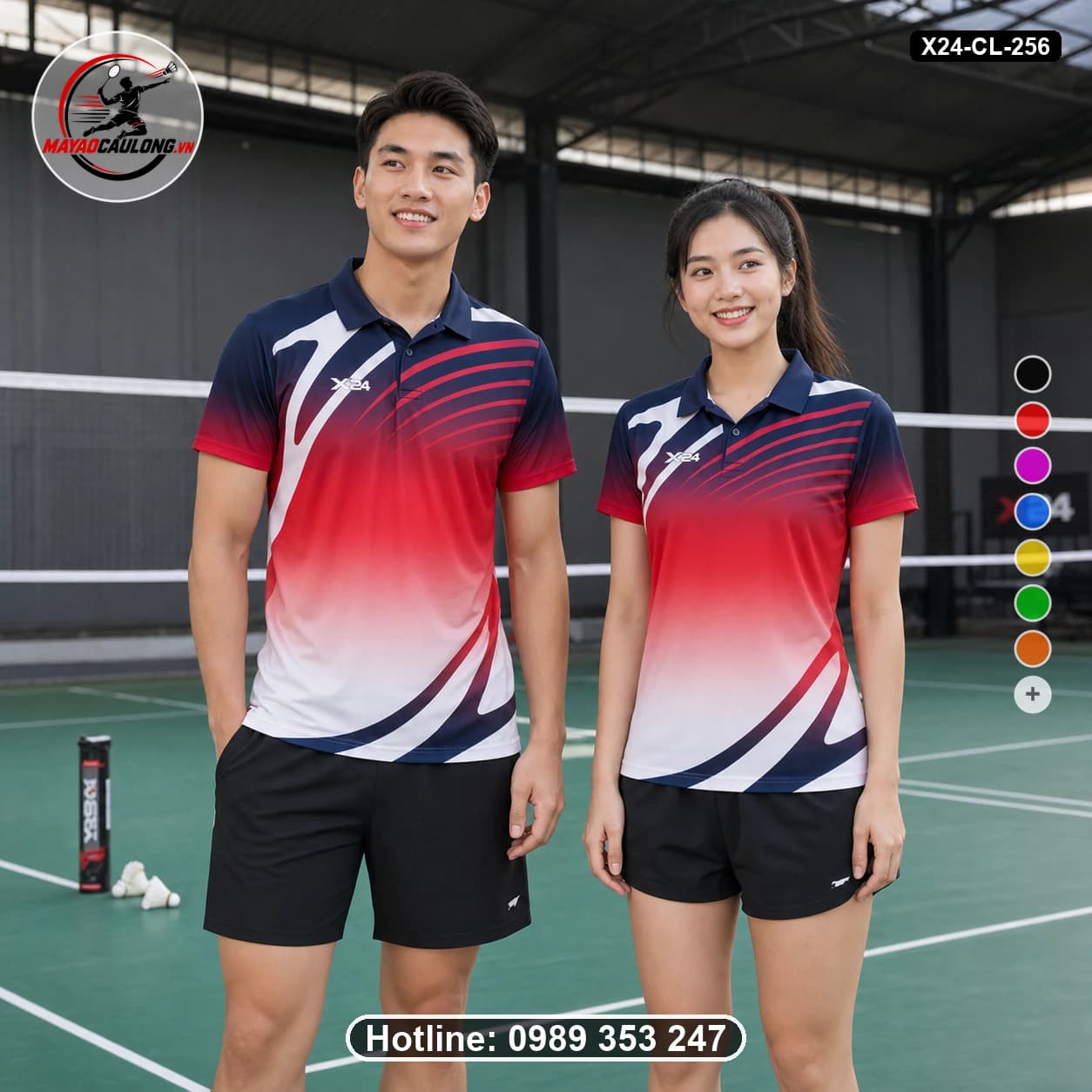 Áo cầu lông đặt may X24-CL-256 xanh navy, đỏ, trắng áo có cổ, tay ngắn - ảnh sản phẩm 1
