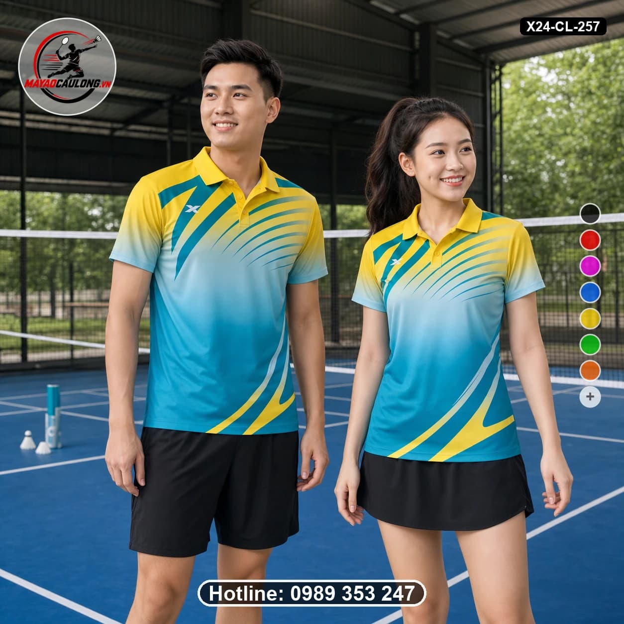 Áo cầu lông đặt may X24-CL-257 vàng, xanh dương, xanh ngọc áo có cổ, tay ngắn - ảnh sản phẩm 1
