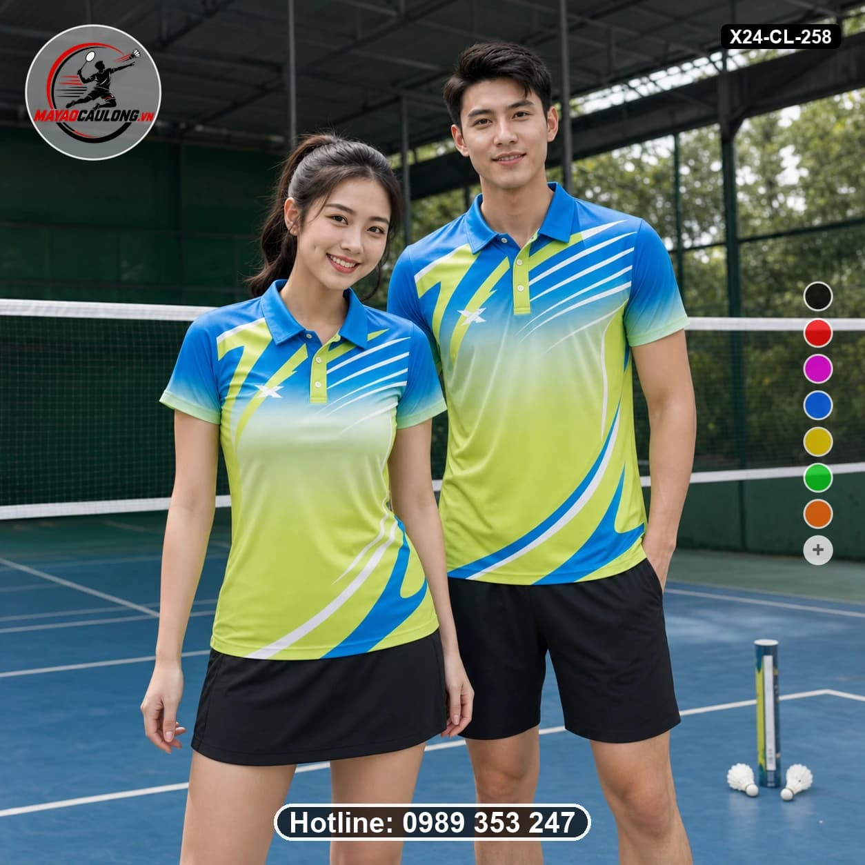 Áo cầu lông đặt may X24-CL-258 xanh dương, vàng chanh, trắng áo có cổ, tay ngắn - ảnh sản phẩm 1