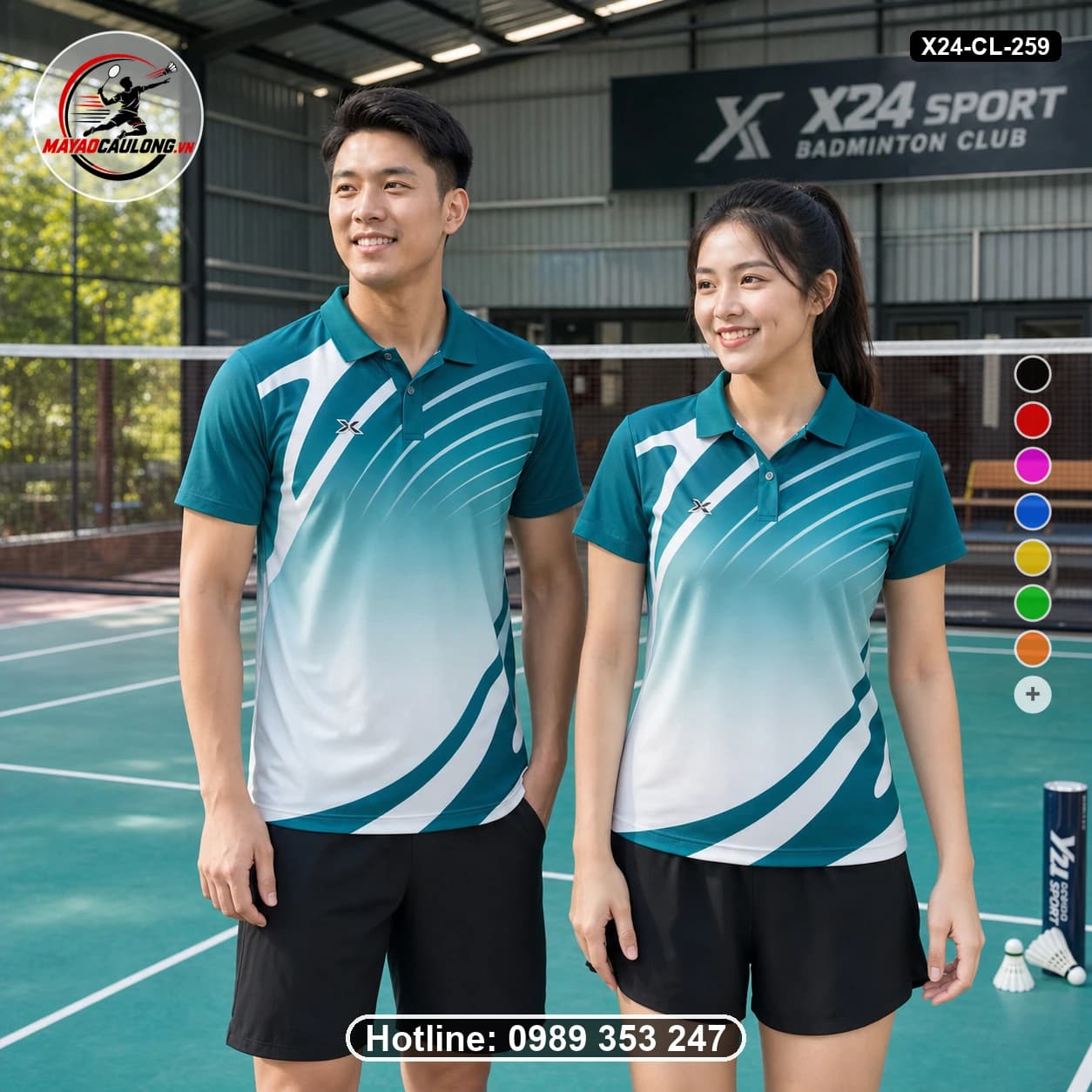 Áo cầu lông đặt may X24-CL-259 xanh teal, xanh ngọc, trắng áo có cổ, tay ngắn - ảnh sản phẩm 1
