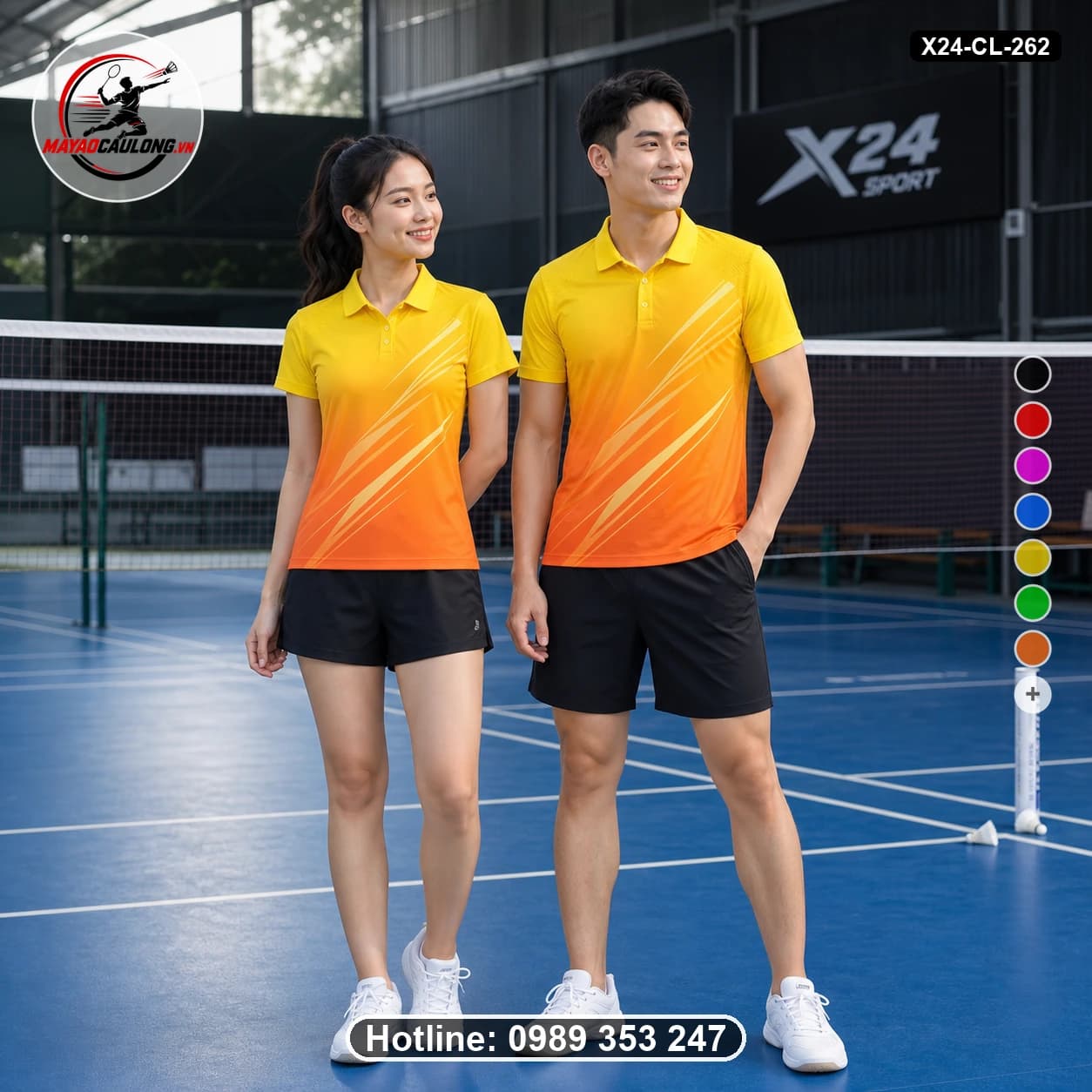 Áo cầu lông đặt may X24-CL-262 vàng, cam áo có cổ, tay ngắn - ảnh sản phẩm 1
