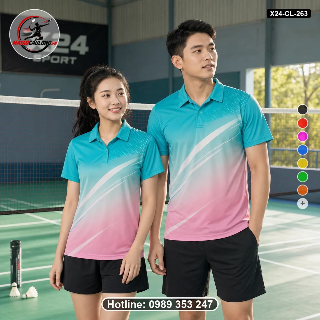 Áo cầu lông đặt may X24-CL-263 xanh ngọc, trắng, hồng áo có cổ, tay ngắn - ảnh sản phẩm 1