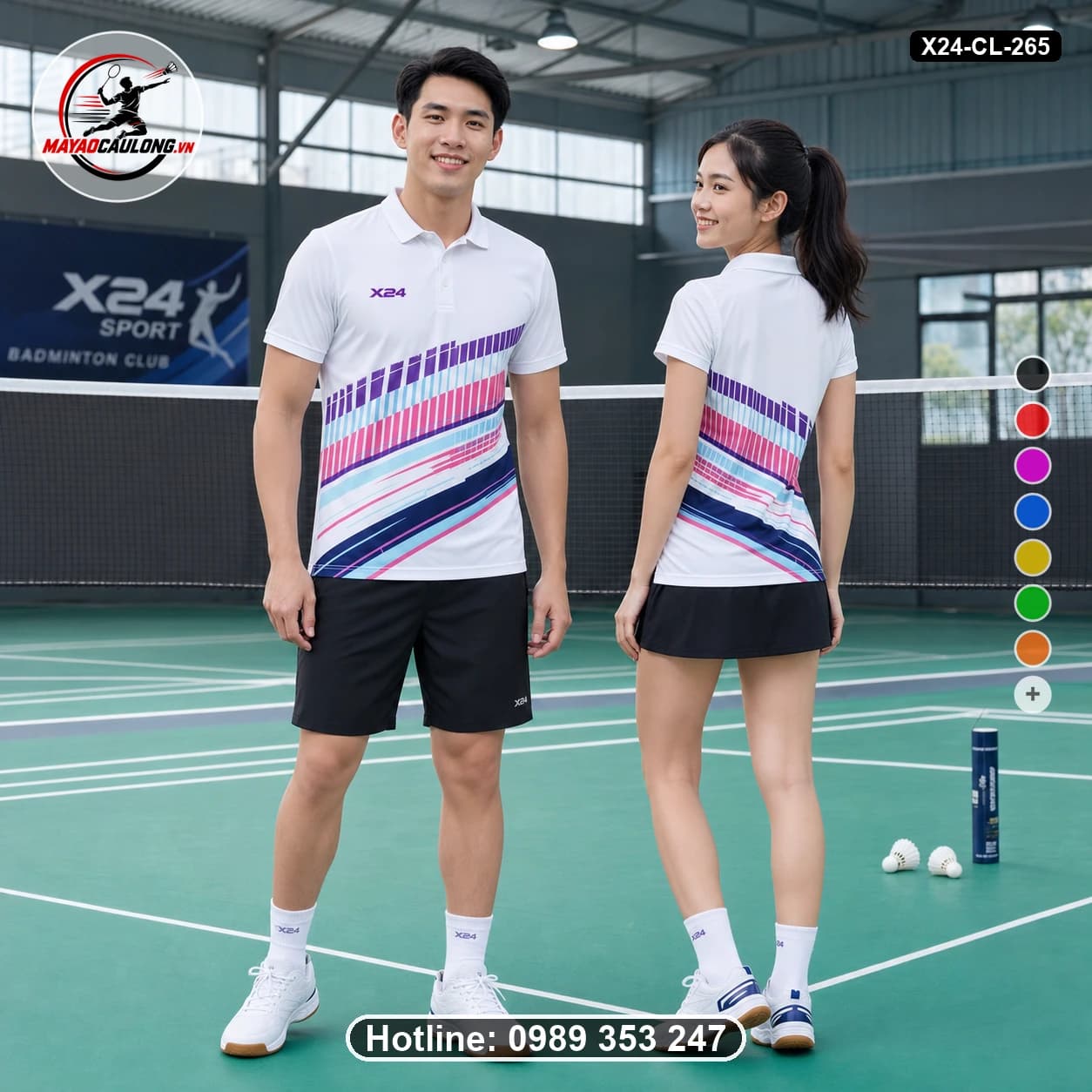 Áo cầu lông đặt may X24-CL-265 trắng, tím, hồng, xanh cyan, xanh navy áo có cổ, tay ngắn - ảnh sản phẩm 1