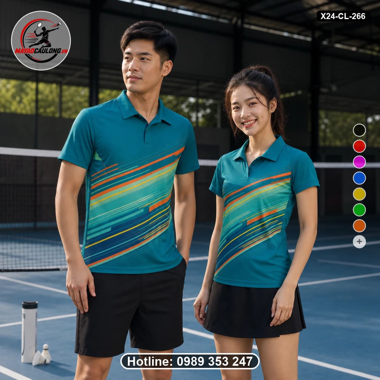 Áo cầu lông đặt may X24-CL-266 xanh ngọc, cam, vàng áo có cổ, tay ngắn - ảnh sản phẩm 1