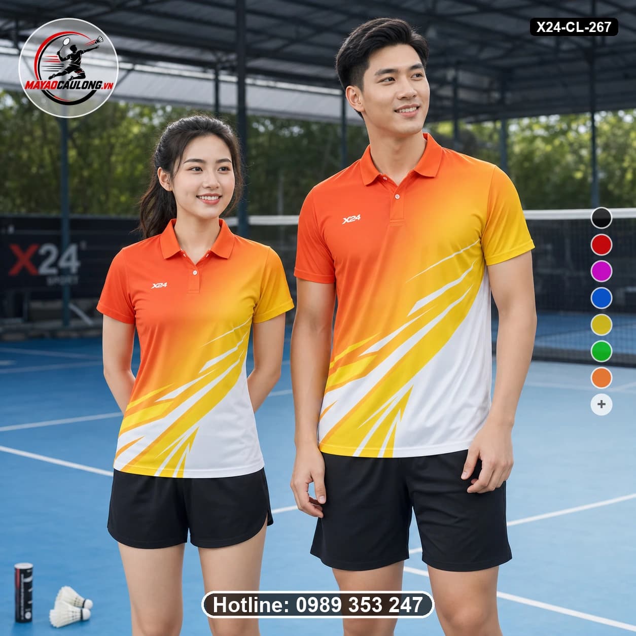 Áo cầu lông đặt may X24-CL-267 cam, vàng, trắng áo có cổ, tay ngắn - ảnh sản phẩm 1