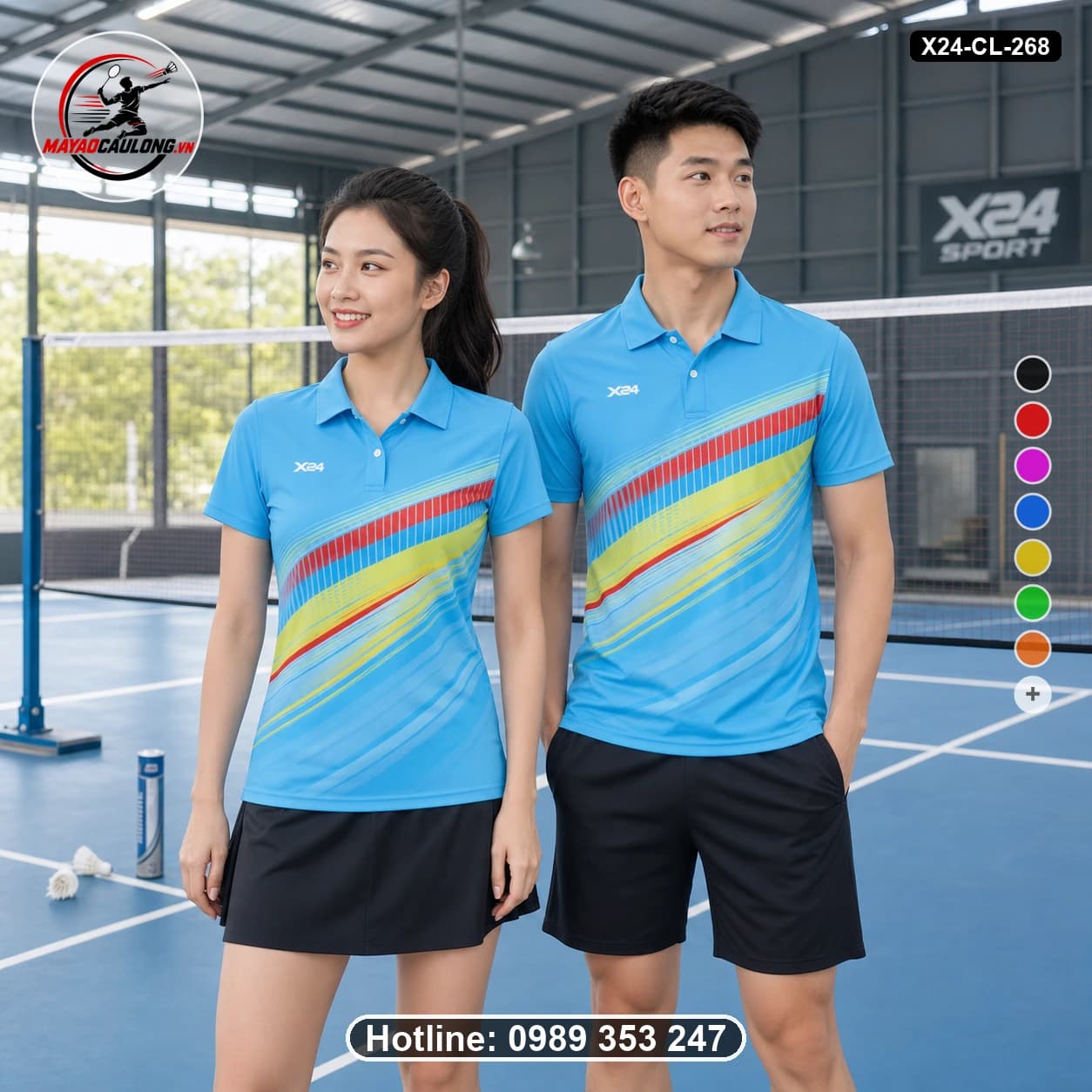 Áo cầu lông đặt may X24-CL-268 xanh dương, vàng chanh, đỏ áo có cổ, tay ngắn - ảnh sản phẩm 1
