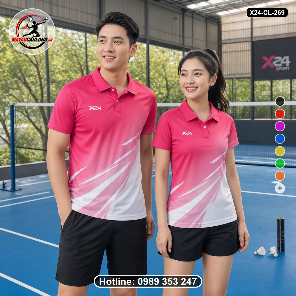 Áo cầu lông đặt may X24-CL-269 hồng, trắng áo có cổ, tay ngắn - ảnh sản phẩm 1