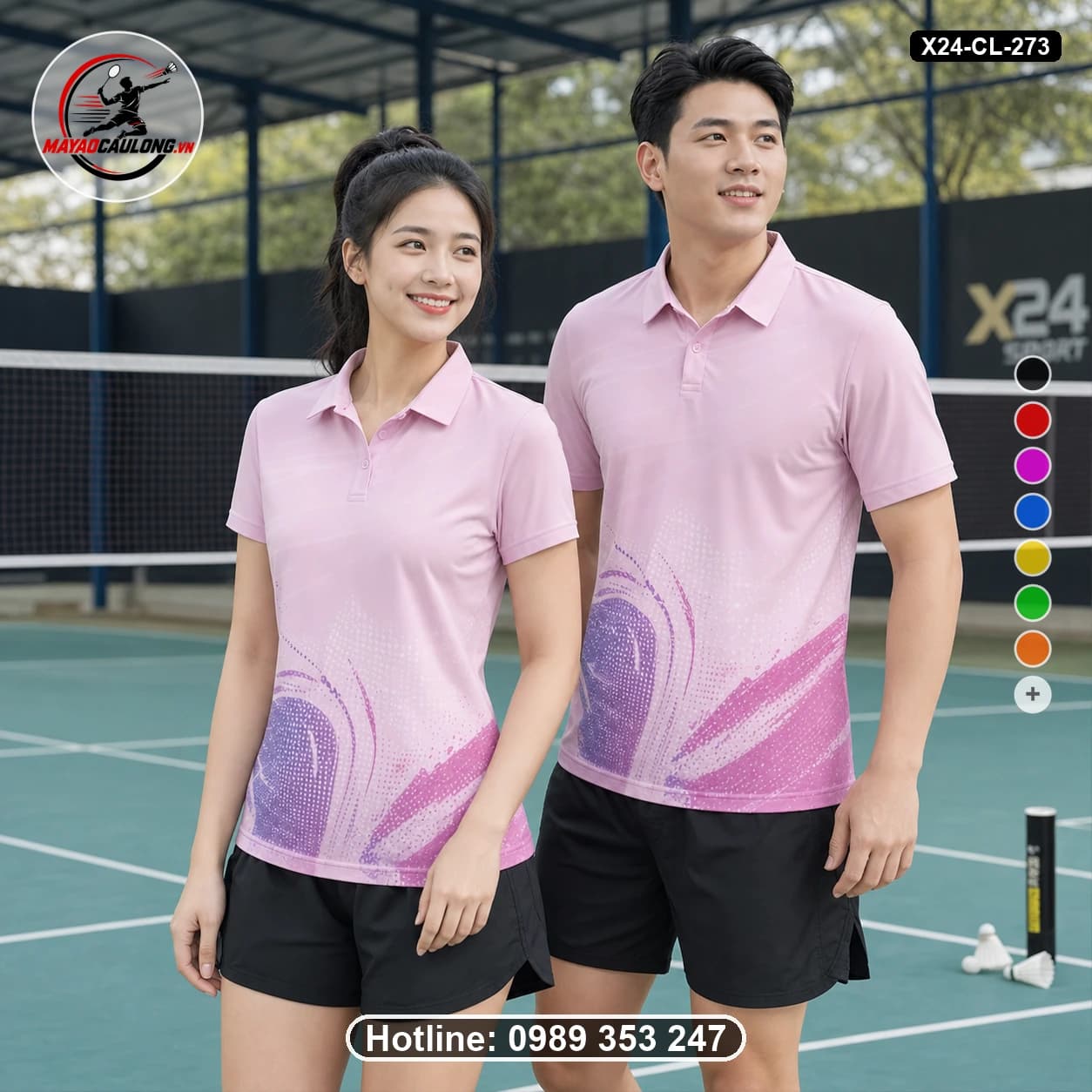 Áo cầu lông đặt may X24-CL-273 hồng nhạt, tím, hồng áo có cổ, tay ngắn - ảnh sản phẩm 1