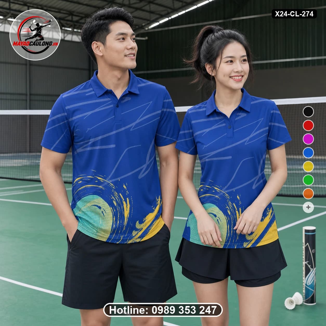 Áo cầu lông đặt may X24-CL-274 xanh dương, vàng, xanh ngọc áo có cổ, tay ngắn - ảnh sản phẩm 1