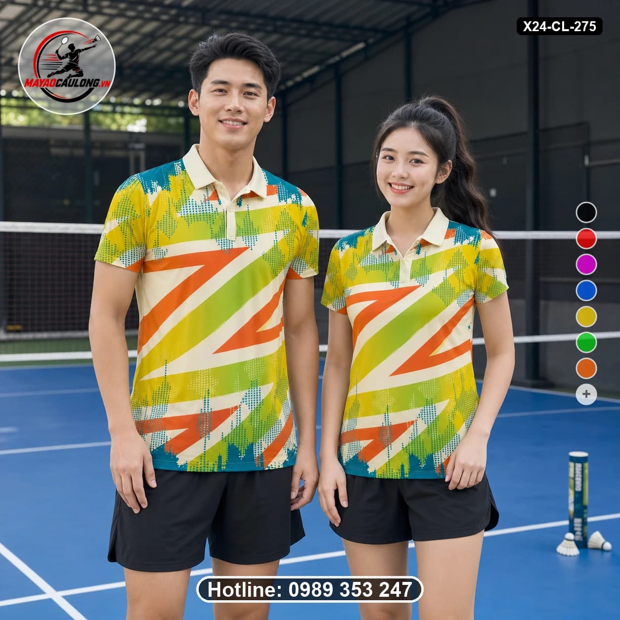Áo cầu lông đặt may X24-CL-275 vàng, xanh lime, cam, xanh teal áo có cổ, tay ngắn - ảnh sản phẩm 1