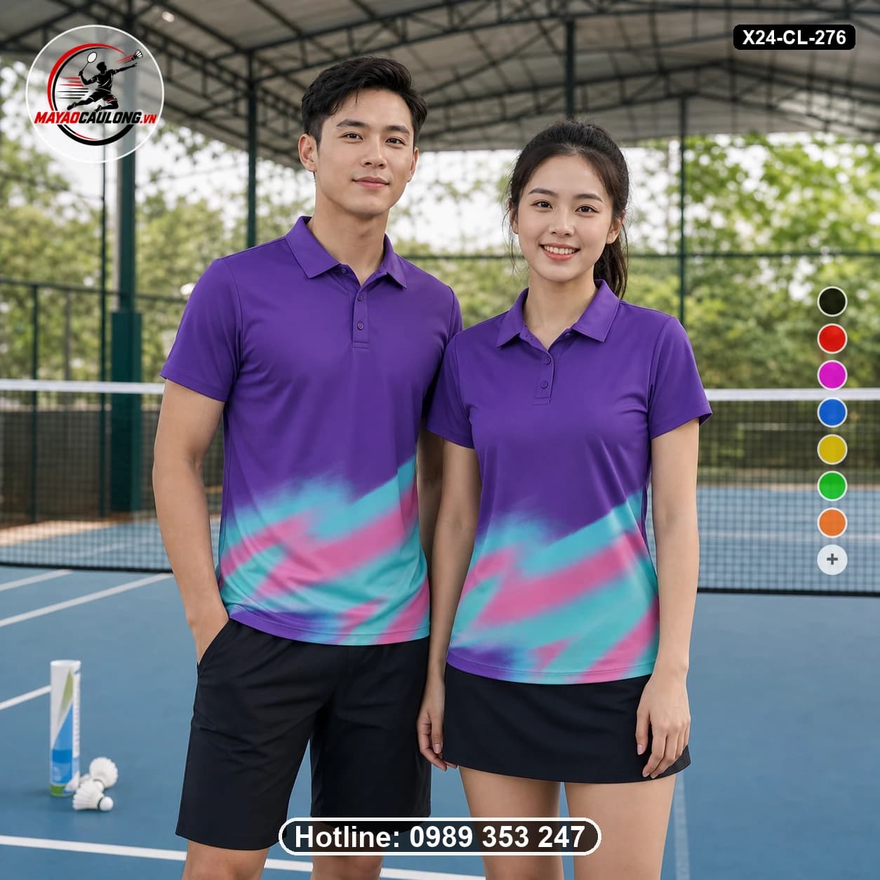 Áo cầu lông đặt may X24-CL-276 tím, xanh ngọc, hồng áo có cổ, tay ngắn - ảnh sản phẩm 1