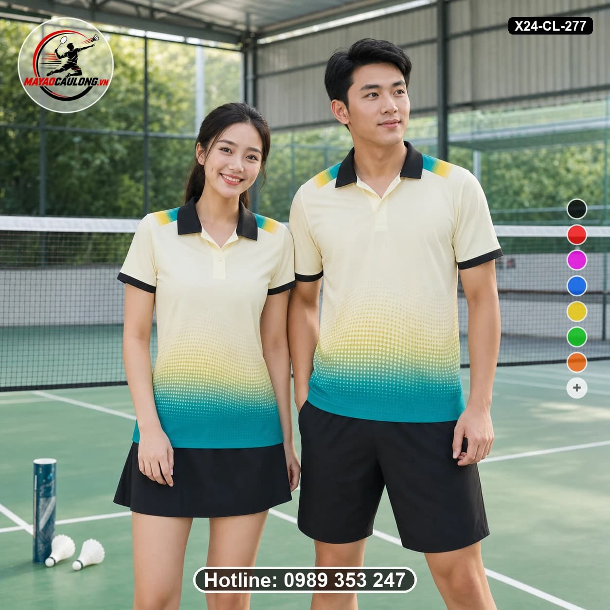 Áo cầu lông đặt may X24-CL-277 kem, xanh ngọc, đen, vàng áo có cổ, tay ngắn - ảnh sản phẩm 1