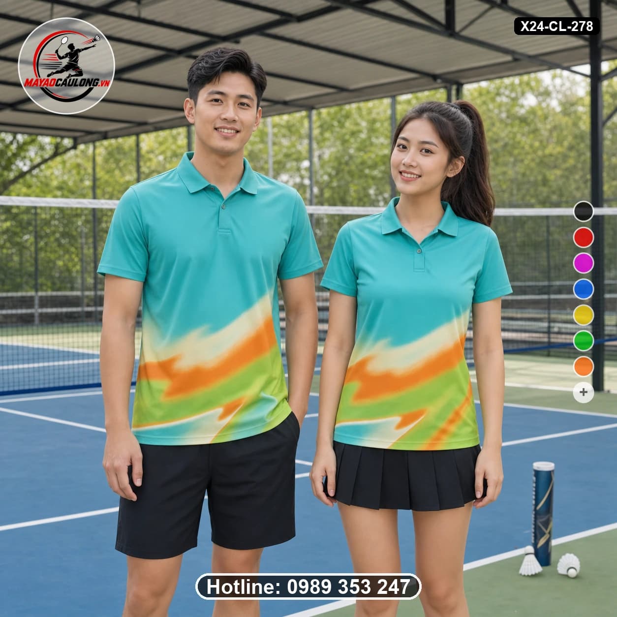 Áo cầu lông đặt may X24-CL-278 xanh ngọc, cam, xanh lime, kem áo có cổ, tay ngắn - ảnh sản phẩm 1