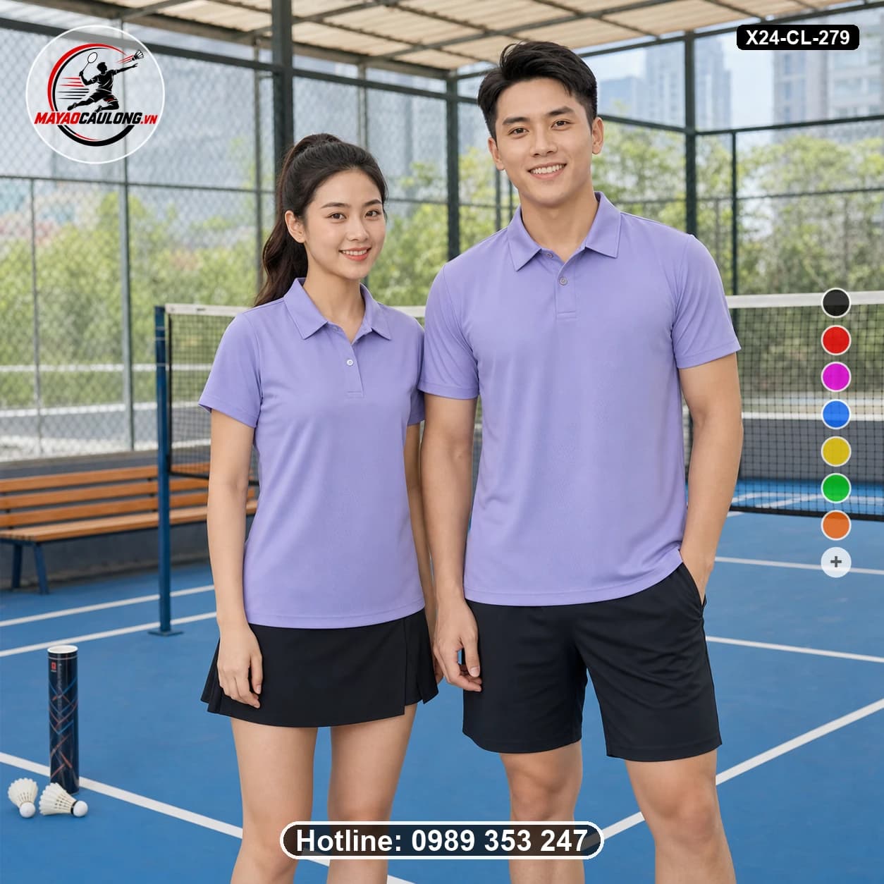 Áo cầu lông đặt may X24-CL-279 tím lavender áo có cổ, tay ngắn - ảnh sản phẩm 1