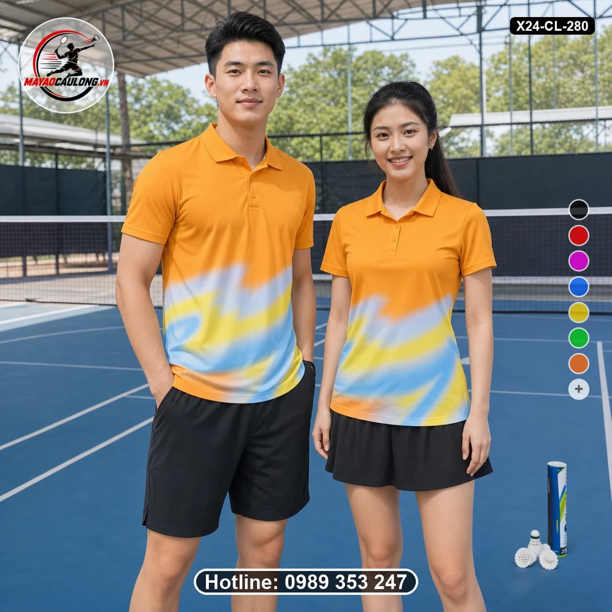 Áo cầu lông đặt may X24-CL-280 cam, vàng, xanh dương nhạt, trắng áo có cổ, tay ngắn - ảnh sản phẩm 1