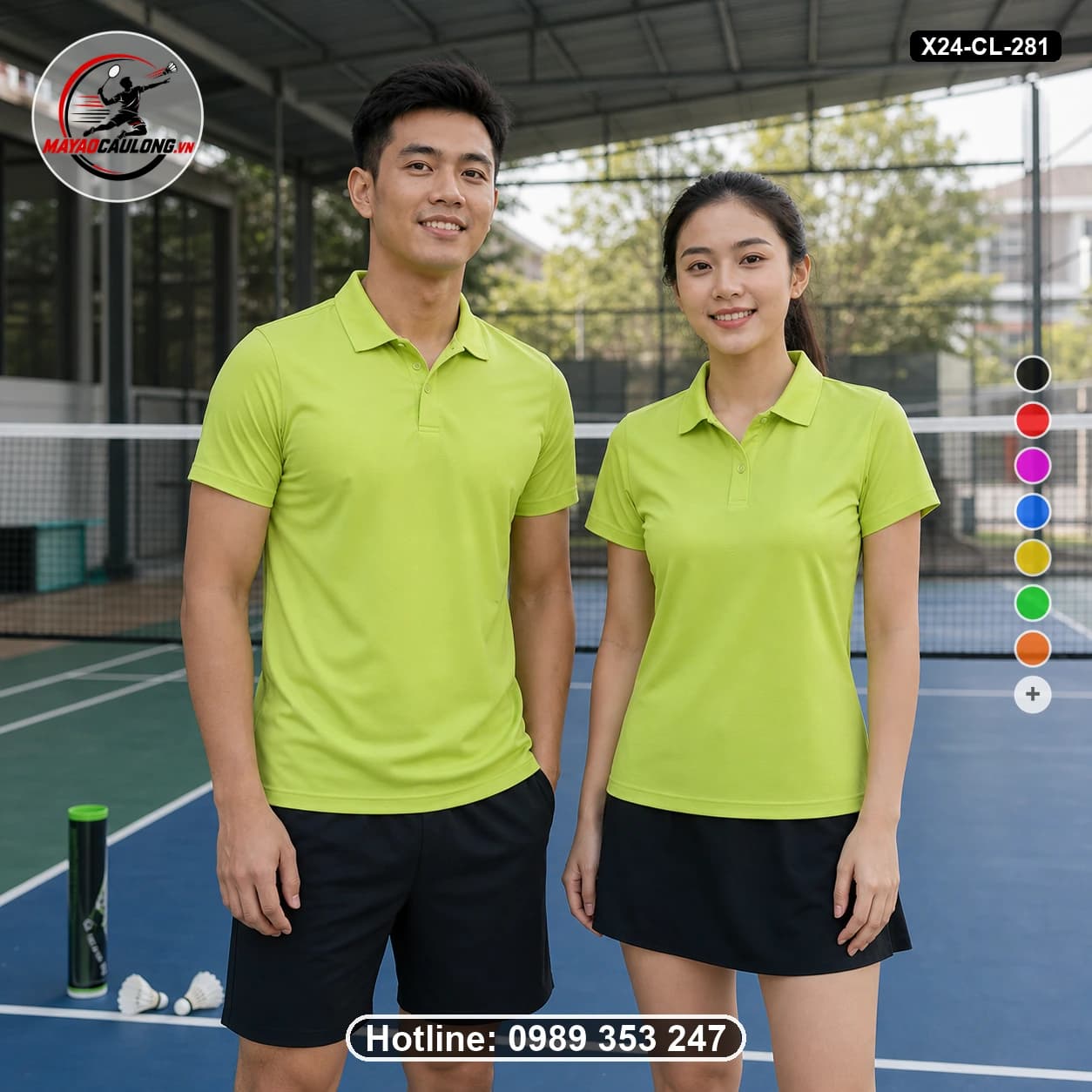 Áo cầu lông đặt may X24-CL-281 xanh lime áo có cổ, tay ngắn - ảnh sản phẩm 1
