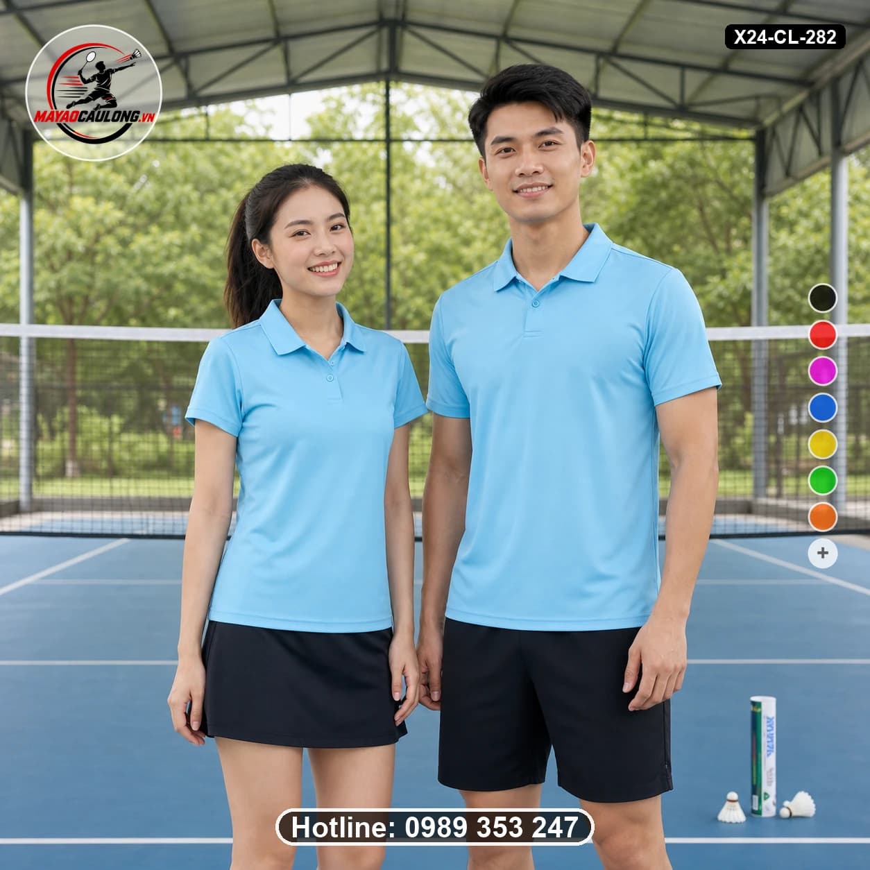 Áo cầu lông đặt may X24-CL-282 xanh da trời áo có cổ, tay ngắn - ảnh sản phẩm 1
