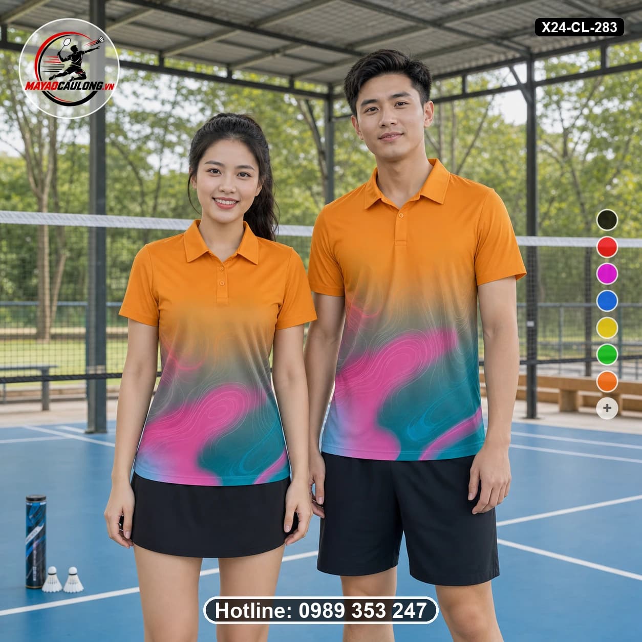 Áo cầu lông đặt may X24-CL-283 cam, hồng, xanh teal, xám khói áo có cổ, tay ngắn - ảnh sản phẩm 1
