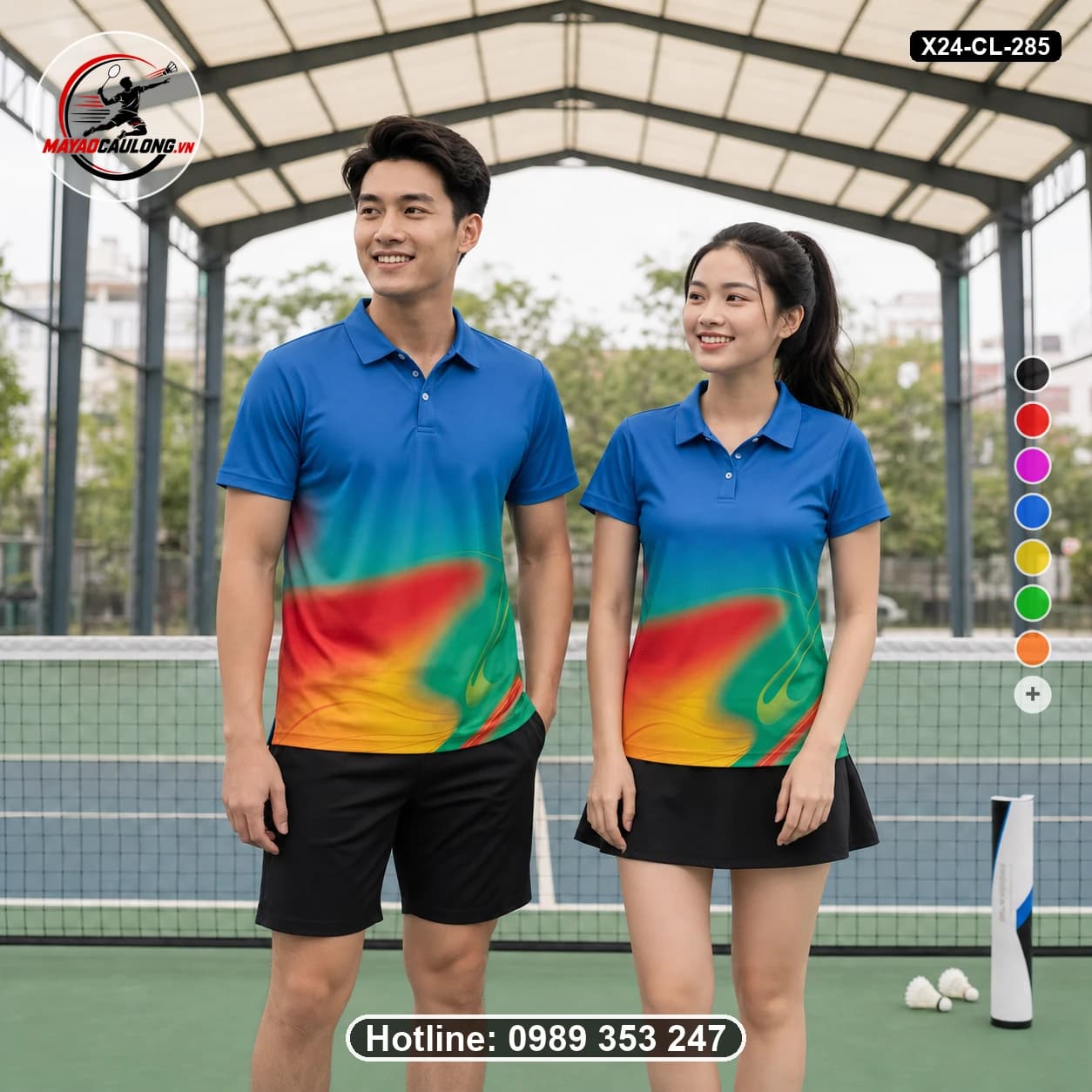 Áo cầu lông đặt may X24-CL-285 xanh dương, xanh lá, đỏ, vàng, cam áo có cổ, tay ngắn - ảnh sản phẩm 1