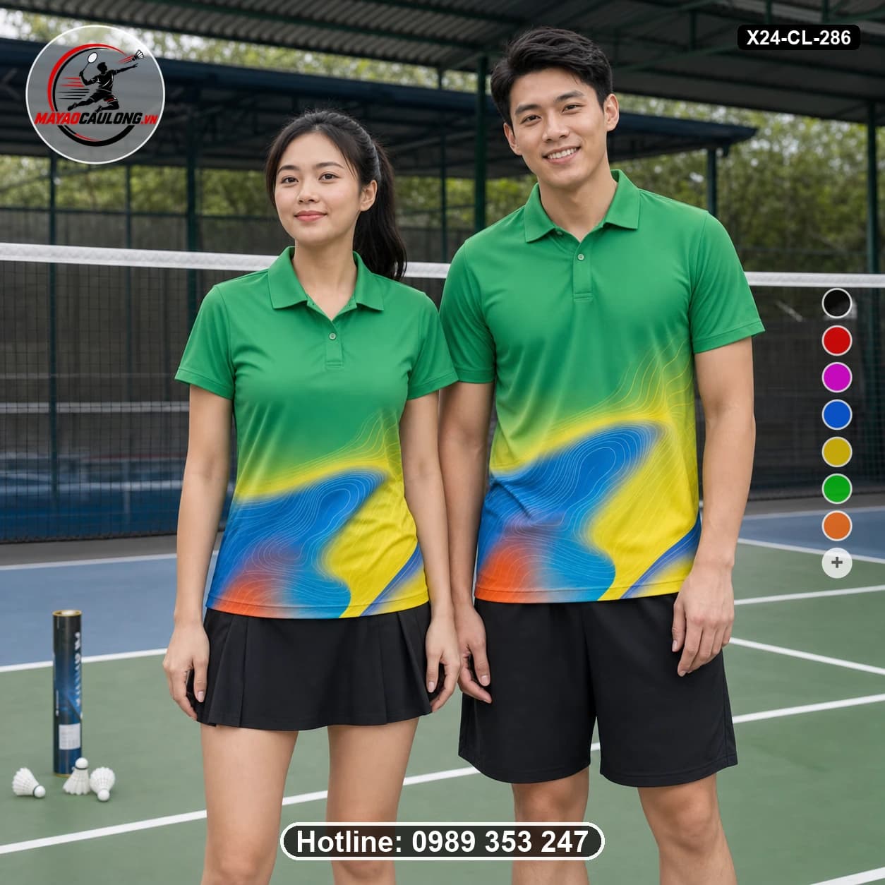 Áo cầu lông đặt may X24-CL-286 xanh lá, xanh dương, vàng, cam áo có cổ, tay ngắn - ảnh sản phẩm 1
