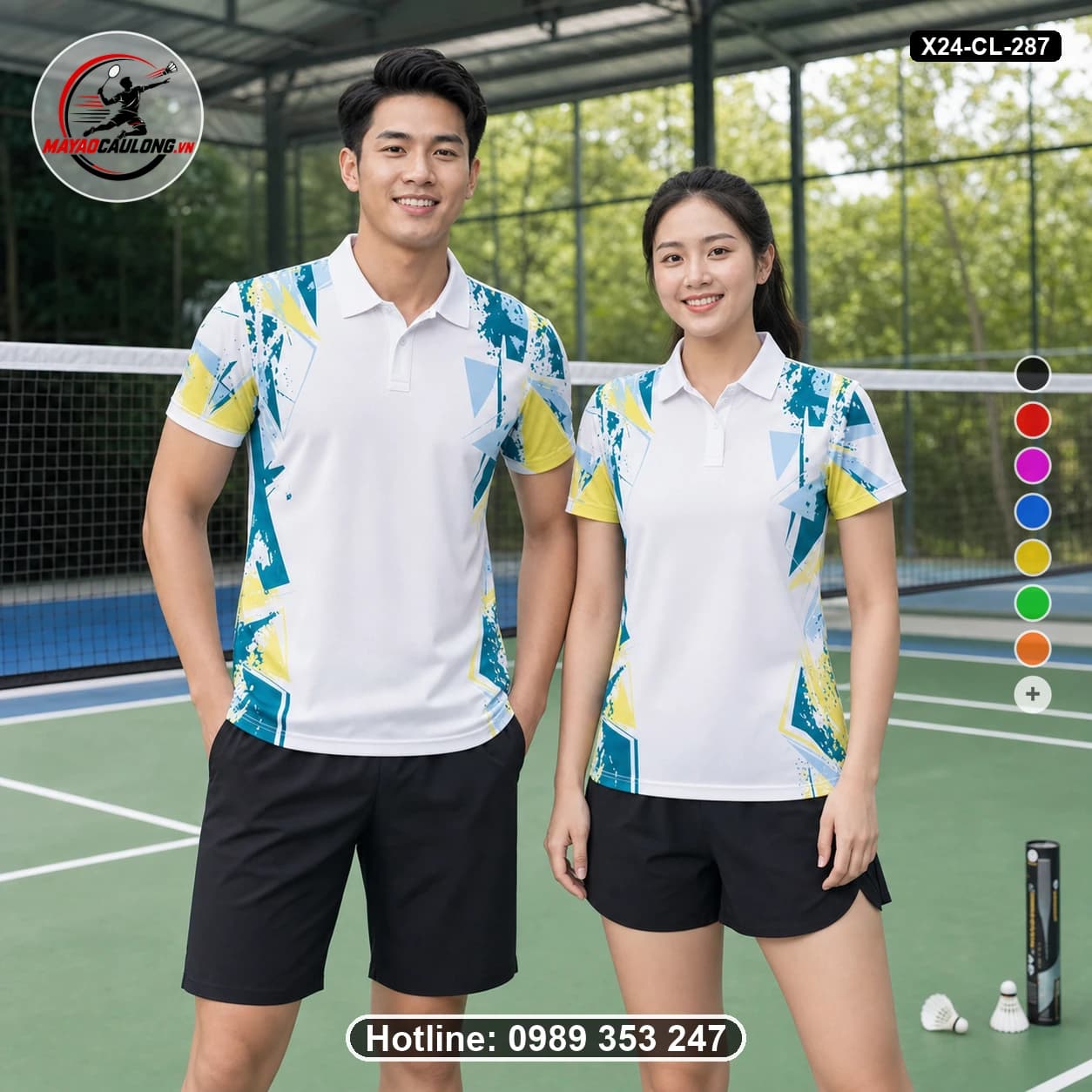 Áo cầu lông đặt may X24-CL-287 trắng, xanh teal, vàng, xanh nhạt áo có cổ, tay ngắn - ảnh sản phẩm 1