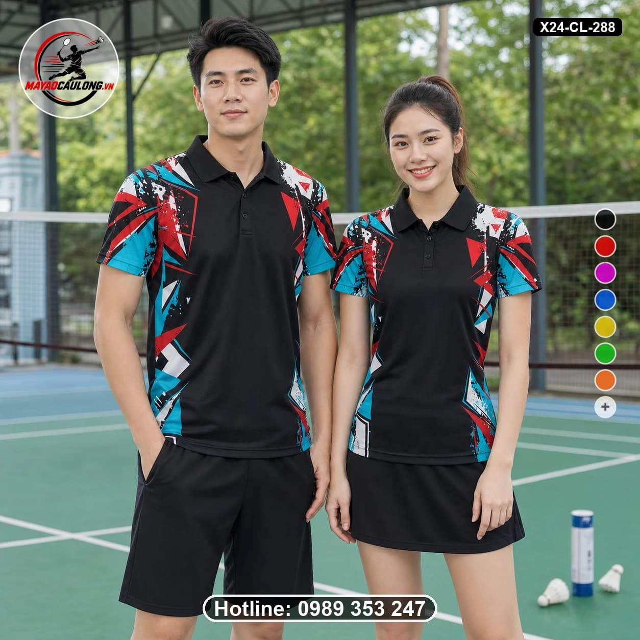 Áo cầu lông đặt may X24-CL-288 đen, đỏ, xanh teal, trắng áo có cổ, tay ngắn - ảnh sản phẩm 1