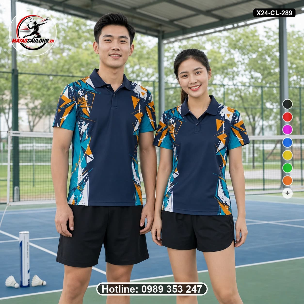 Áo cầu lông đặt may X24-CL-289 xanh navy, cam, xanh teal, trắng áo có cổ, tay ngắn - ảnh sản phẩm 1