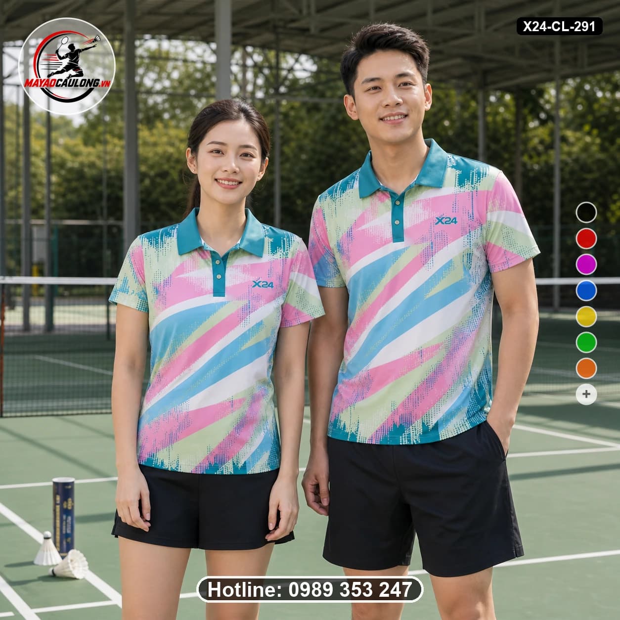 Áo cầu lông đặt may X24-CL-291 xanh teal, xanh da trời, hồng, trắng, xanh mint áo có cổ, tay ngắn - ảnh sản phẩm 1