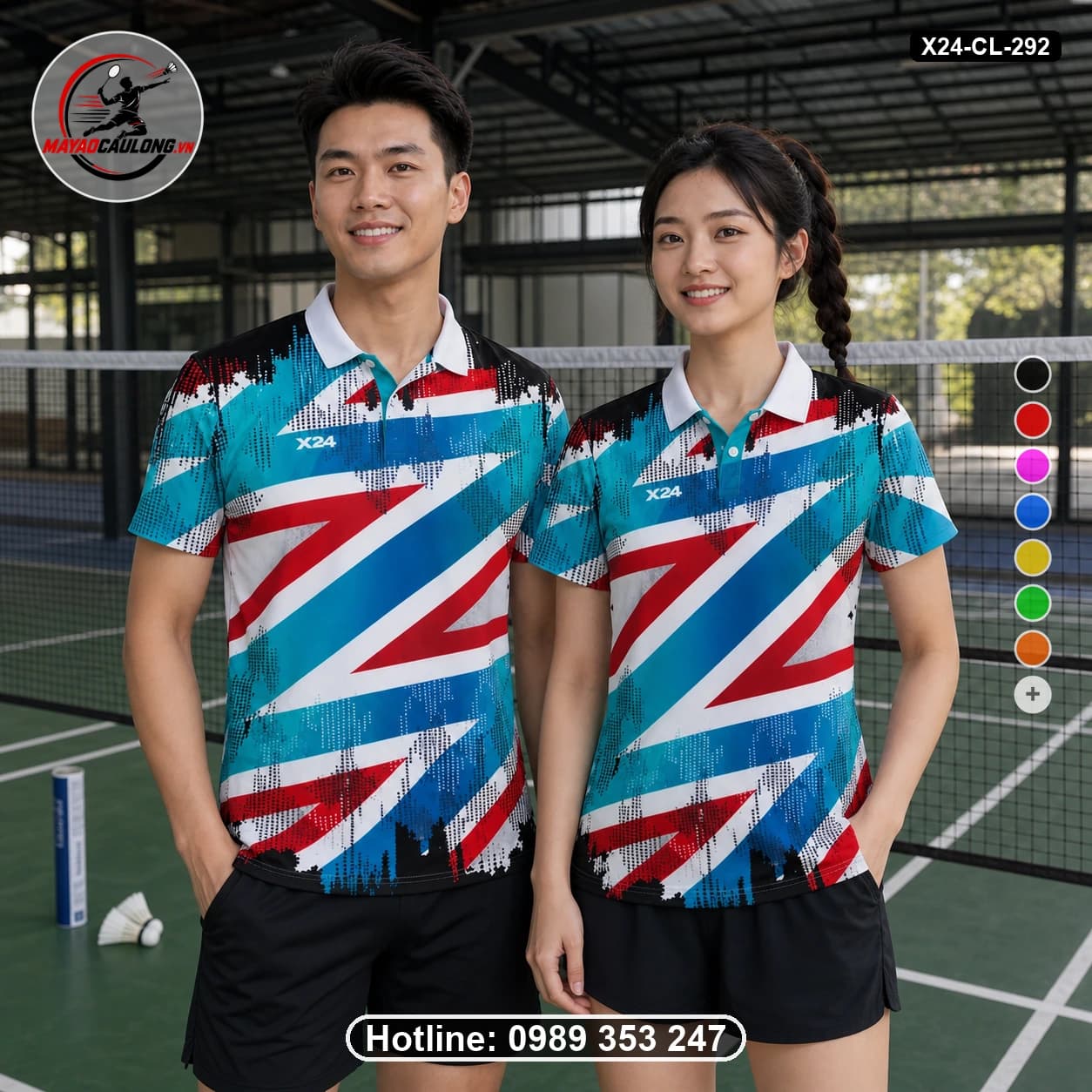 Áo cầu lông đặt may X24-CL-292 xanh teal, xanh dương, trắng, đỏ, đen áo có cổ, tay ngắn - ảnh sản phẩm 1