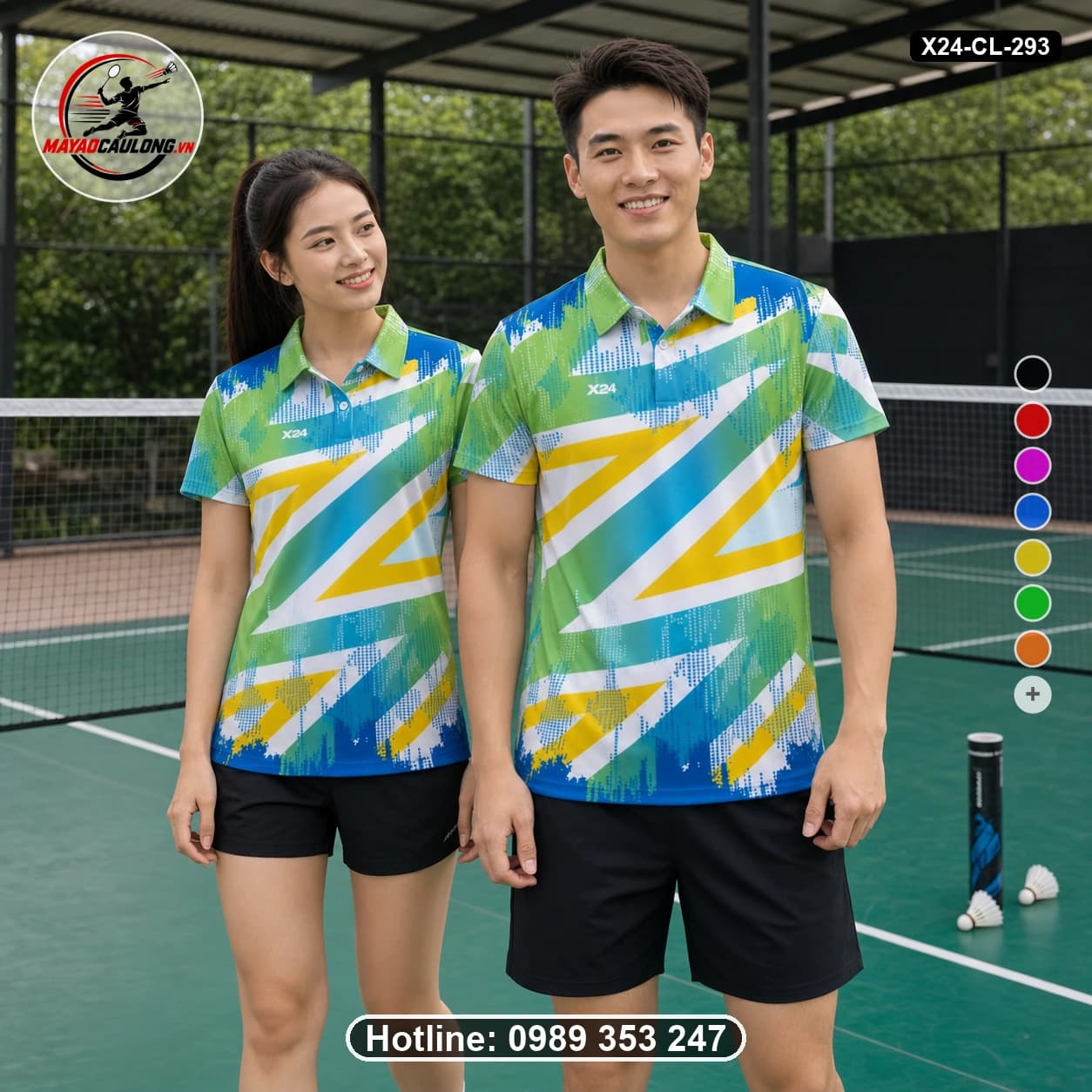 Áo cầu lông đặt may X24-CL-293 xanh lá, xanh teal, xanh dương, vàng, trắng áo có cổ, tay ngắn - ảnh sản phẩm 1