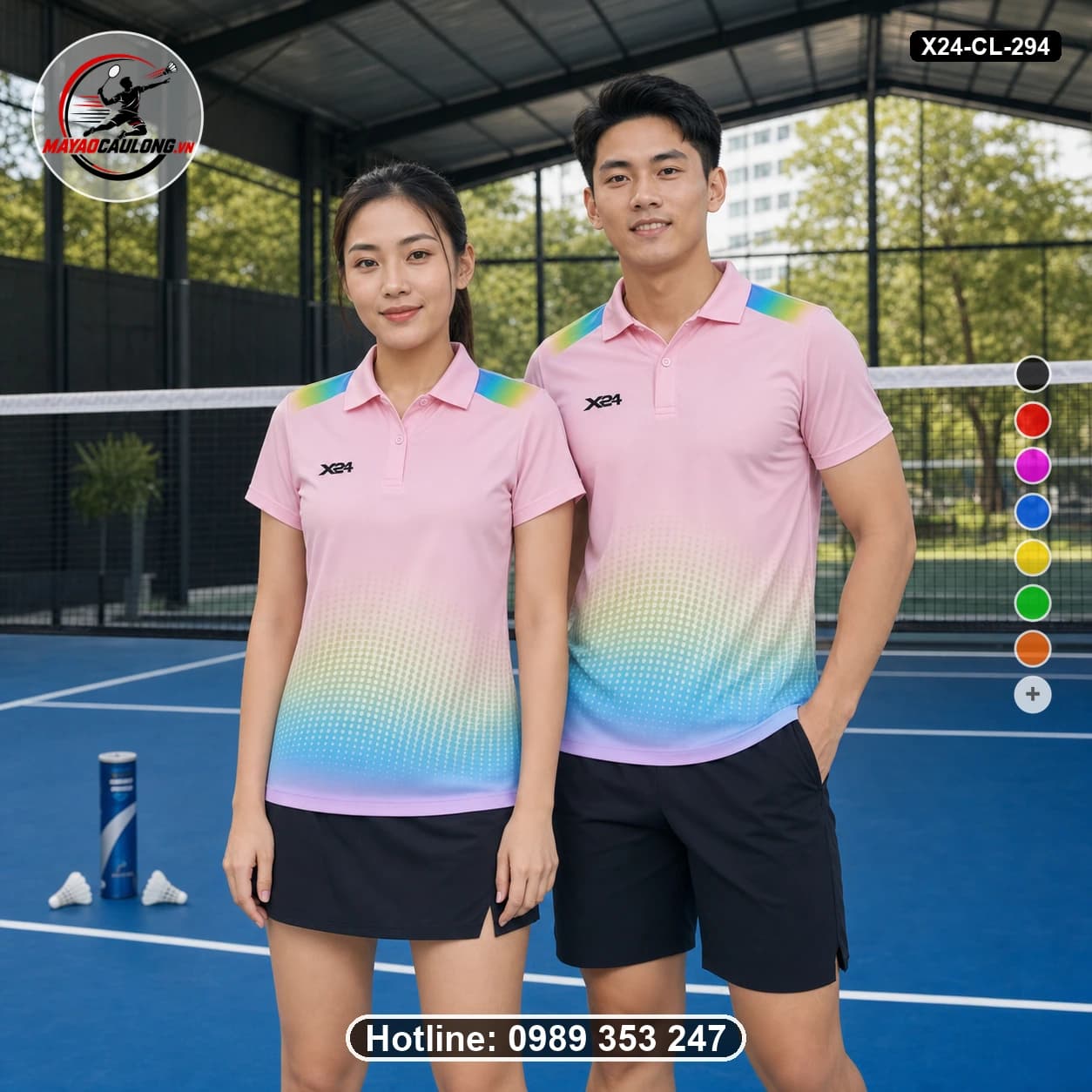Áo cầu lông đặt may X24-CL-294 hồng pastel, xanh da trời, vàng nhạt, xanh lá áo có cổ, tay ngắn - ảnh sản phẩm 1