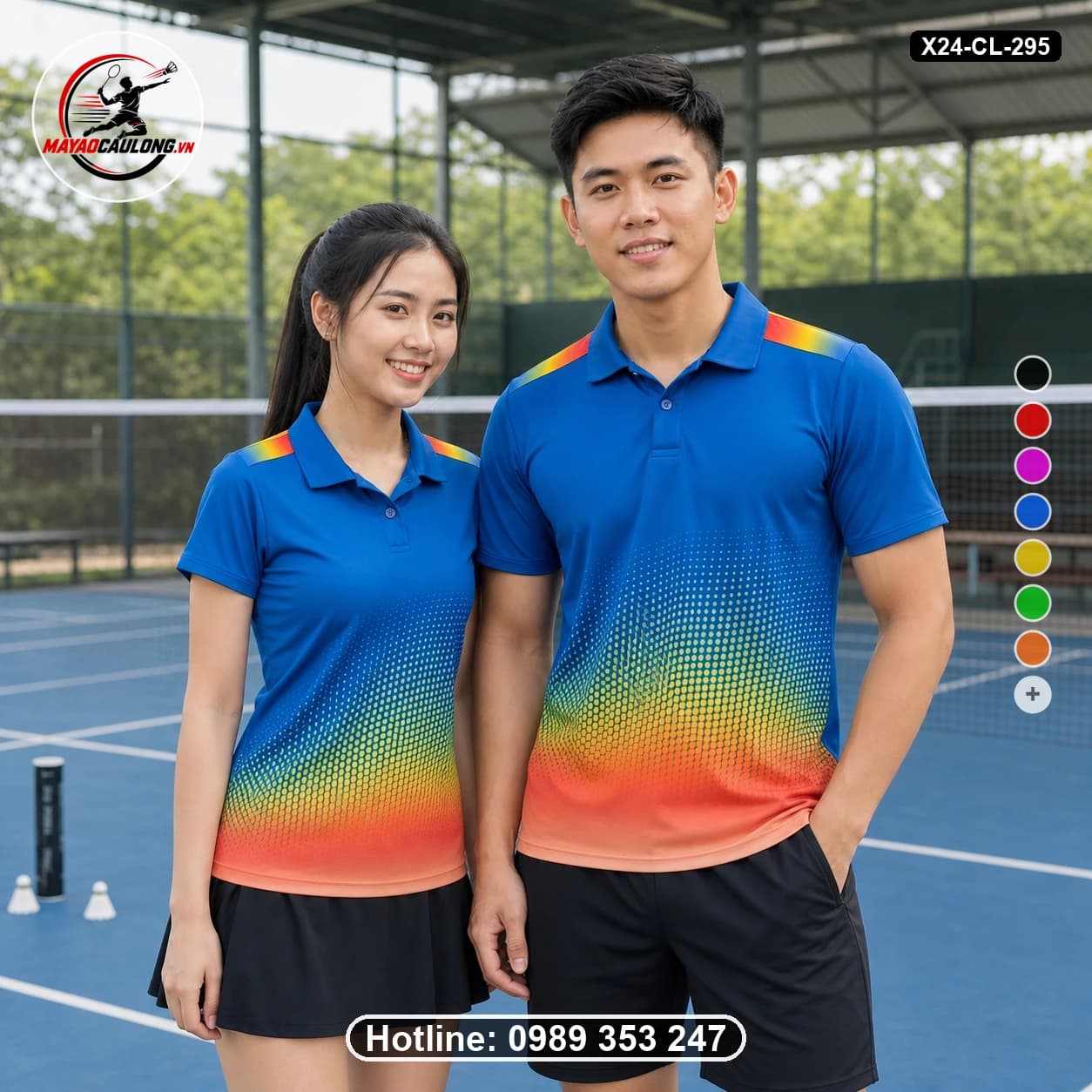 Áo cầu lông đặt may X24-CL-295 xanh dương, vàng, cam, hồng coral áo có cổ, tay ngắn - ảnh sản phẩm 1