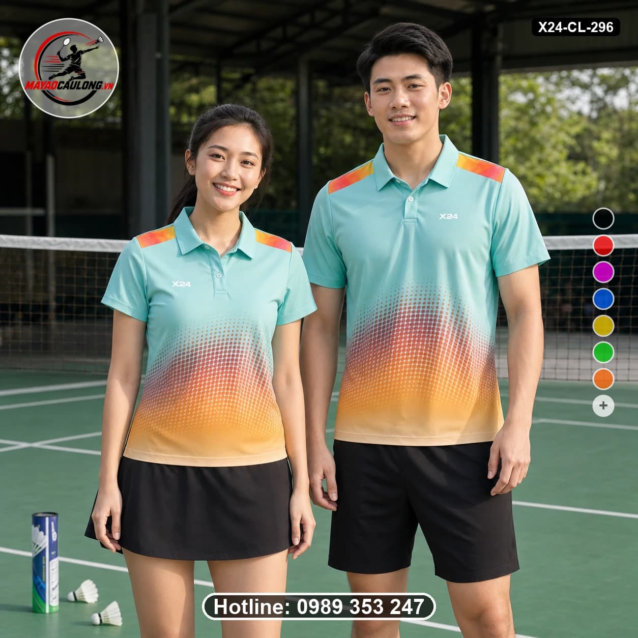 Áo cầu lông đặt may X24-CL-296 xanh ngọc, cam, vàng, nâu đỏ áo có cổ, tay ngắn - ảnh sản phẩm 1