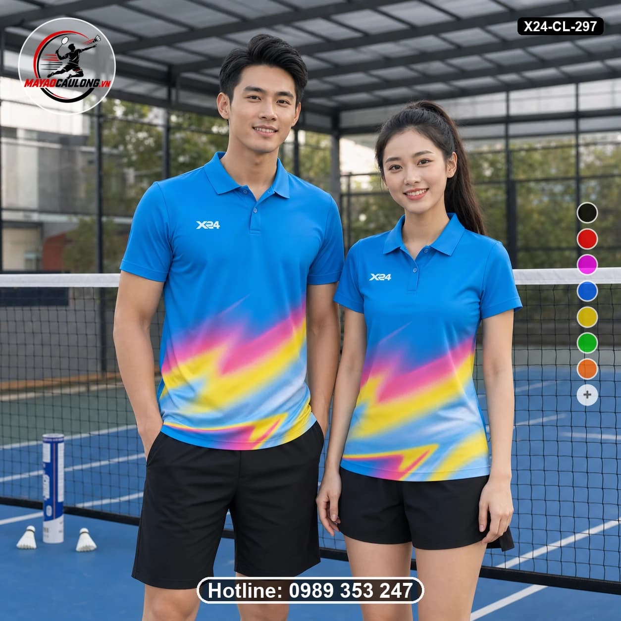 Áo cầu lông đặt may X24-CL-297 xanh dương, hồng, vàng, trắng, xanh nhạt áo có cổ, tay ngắn - ảnh sản phẩm 1